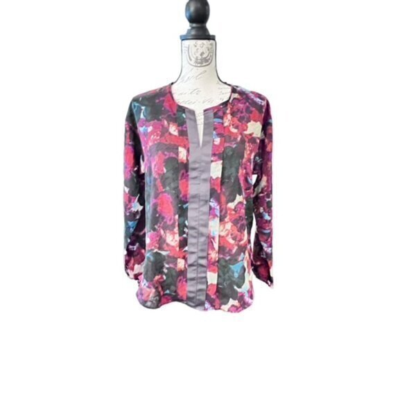 Simply Vera Vera Wang Blouse Womens PL Long Sleeve V Neck Tunic Sheer Chiffon - Picture 4 of 12